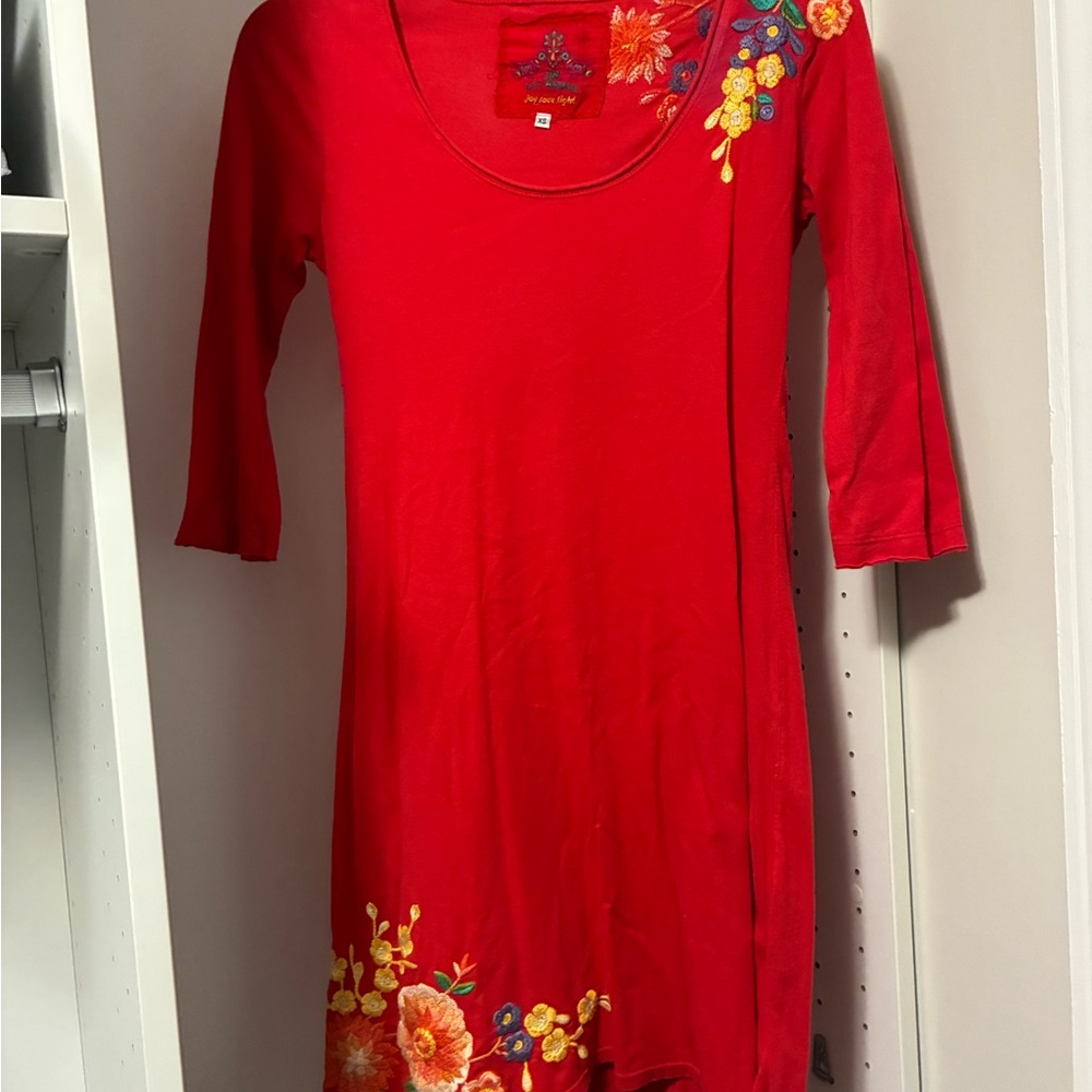 Red Floral Embroidered Mini Dress